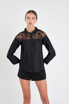 ENGLISH FACTORY - Long Sleeve Laced Jeans Shirt - TOPS available at Objectrare