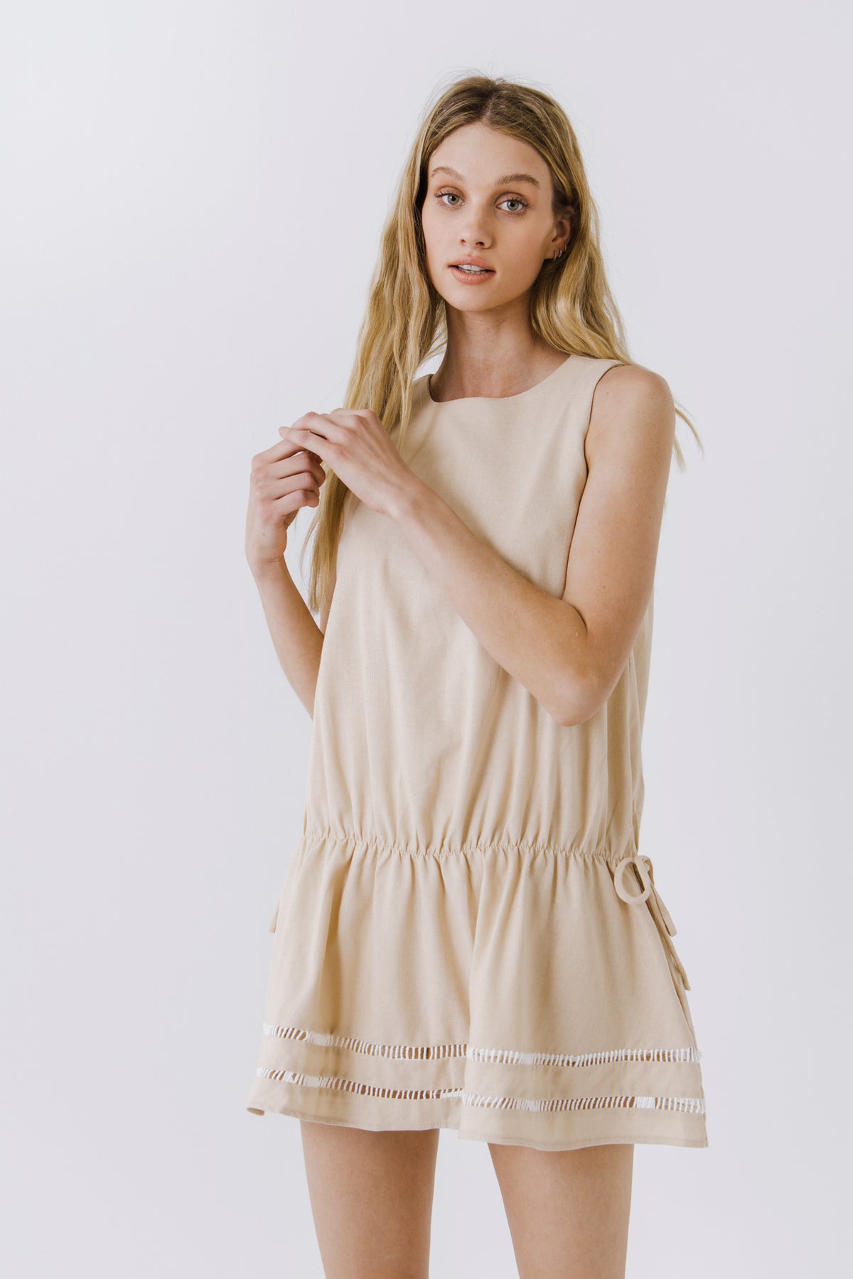 ENGLISH FACTORY - Spaghetti Tie Detail Mini Dress with Elastic Waist - DRESSES available at Objectrare