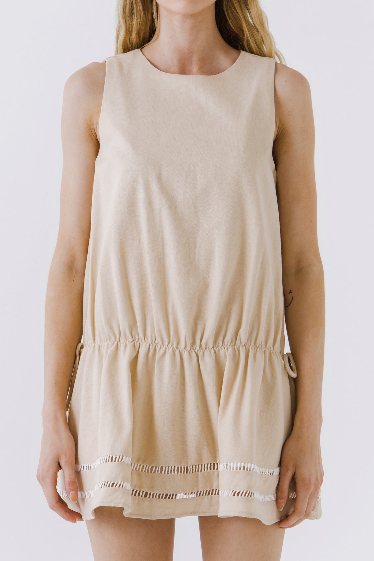 ENGLISH FACTORY - Spaghetti Tie Detail Mini Dress with Elastic Waist - DRESSES available at Objectrare