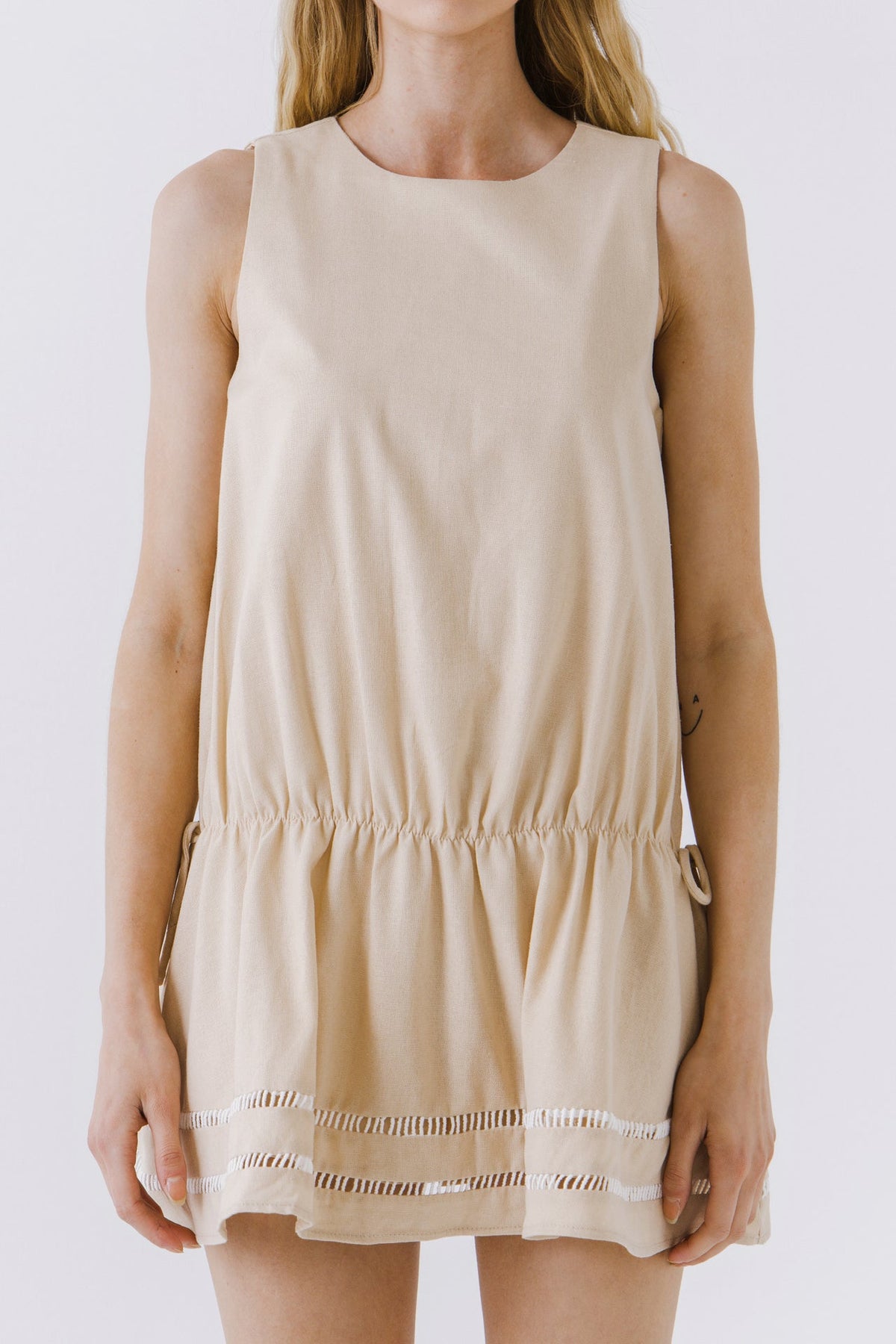 ENGLISH FACTORY - Spaghetti Tie Detail Mini Dress with Elastic Waist - DRESSES available at Objectrare