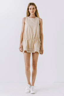 ENGLISH FACTORY - Spaghetti Tie Detail Mini Dress with Elastic Waist - DRESSES available at Objectrare