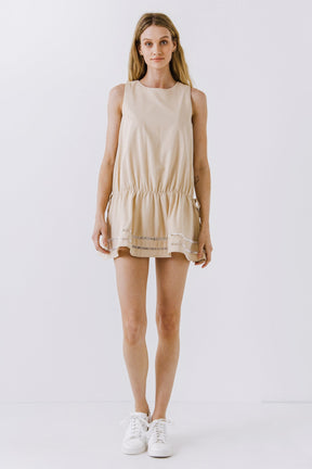 ENGLISH FACTORY - Spaghetti Tie Detail Mini Dress with Elastic Waist - DRESSES available at Objectrare