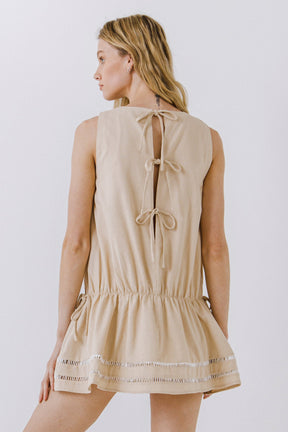 ENGLISH FACTORY - Spaghetti Tie Detail Mini Dress with Elastic Waist - DRESSES available at Objectrare
