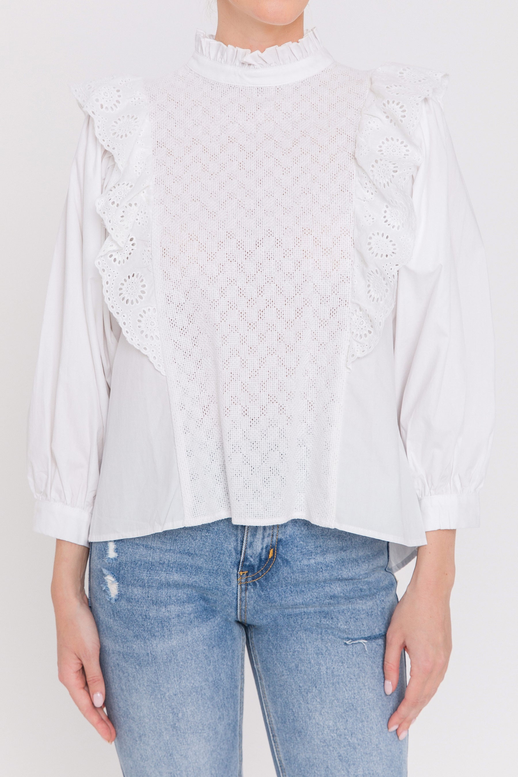 High Low Lace Combo Blouse