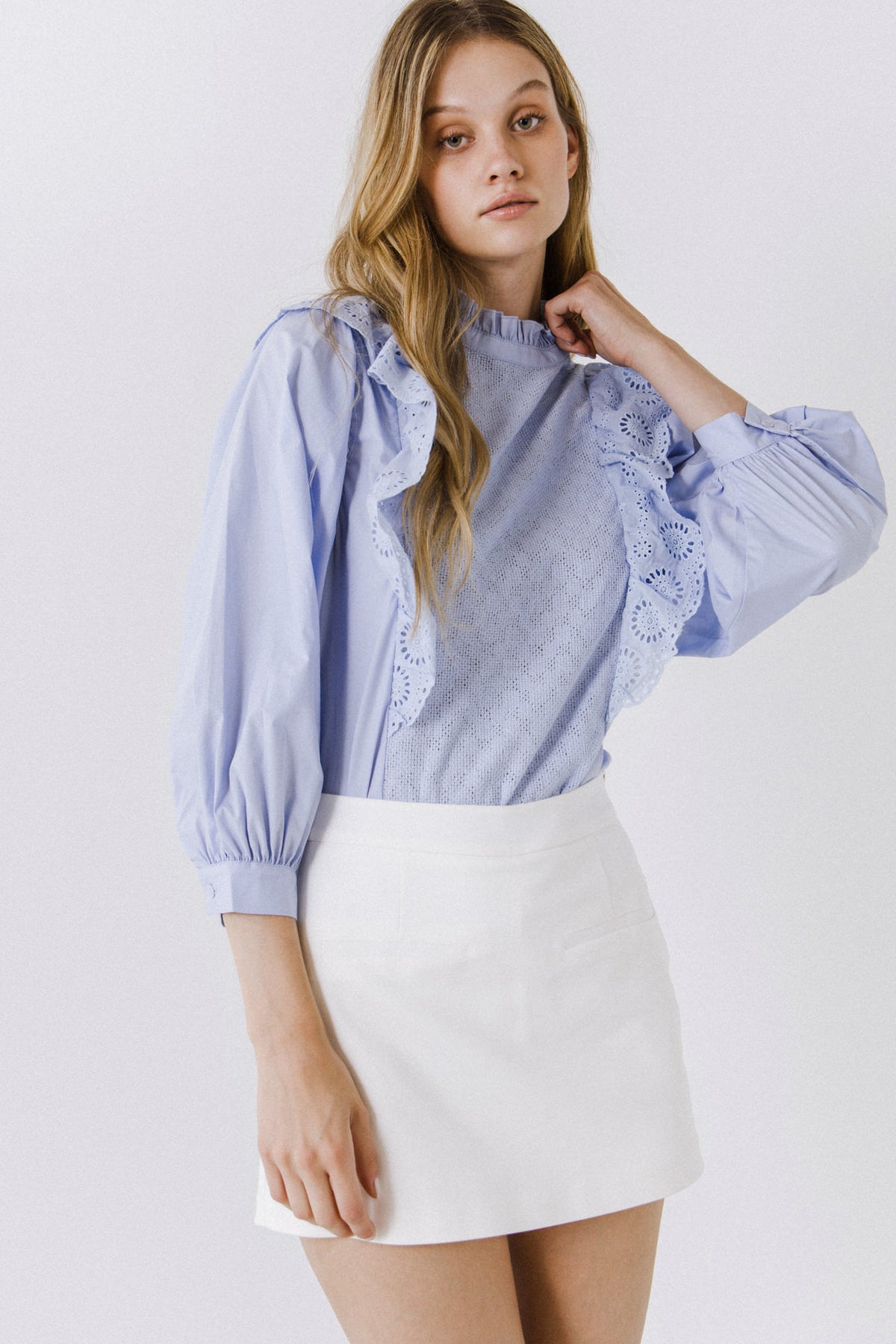 High Low Lace Combo Blouse