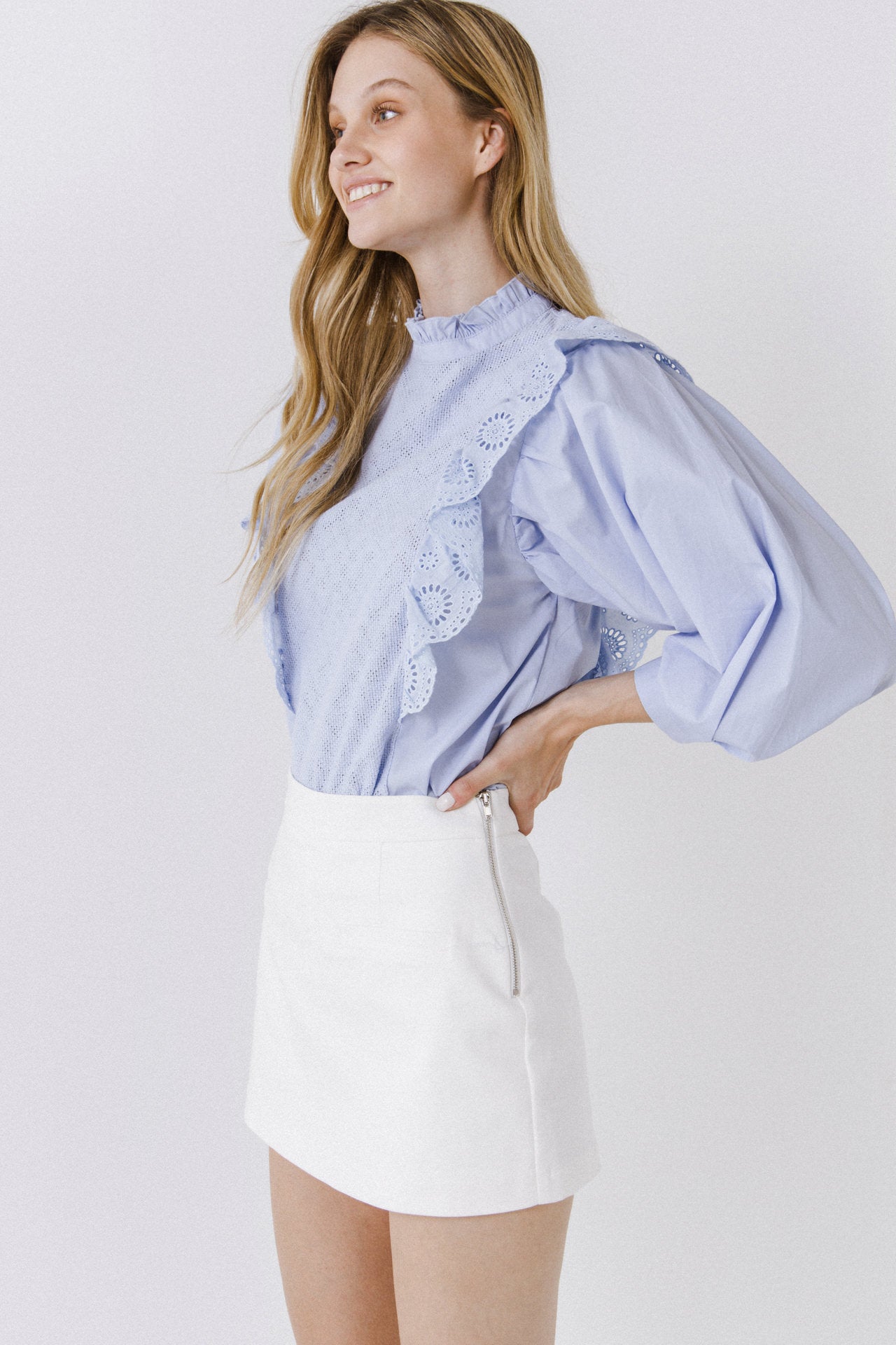 High Low Lace Combo Blouse