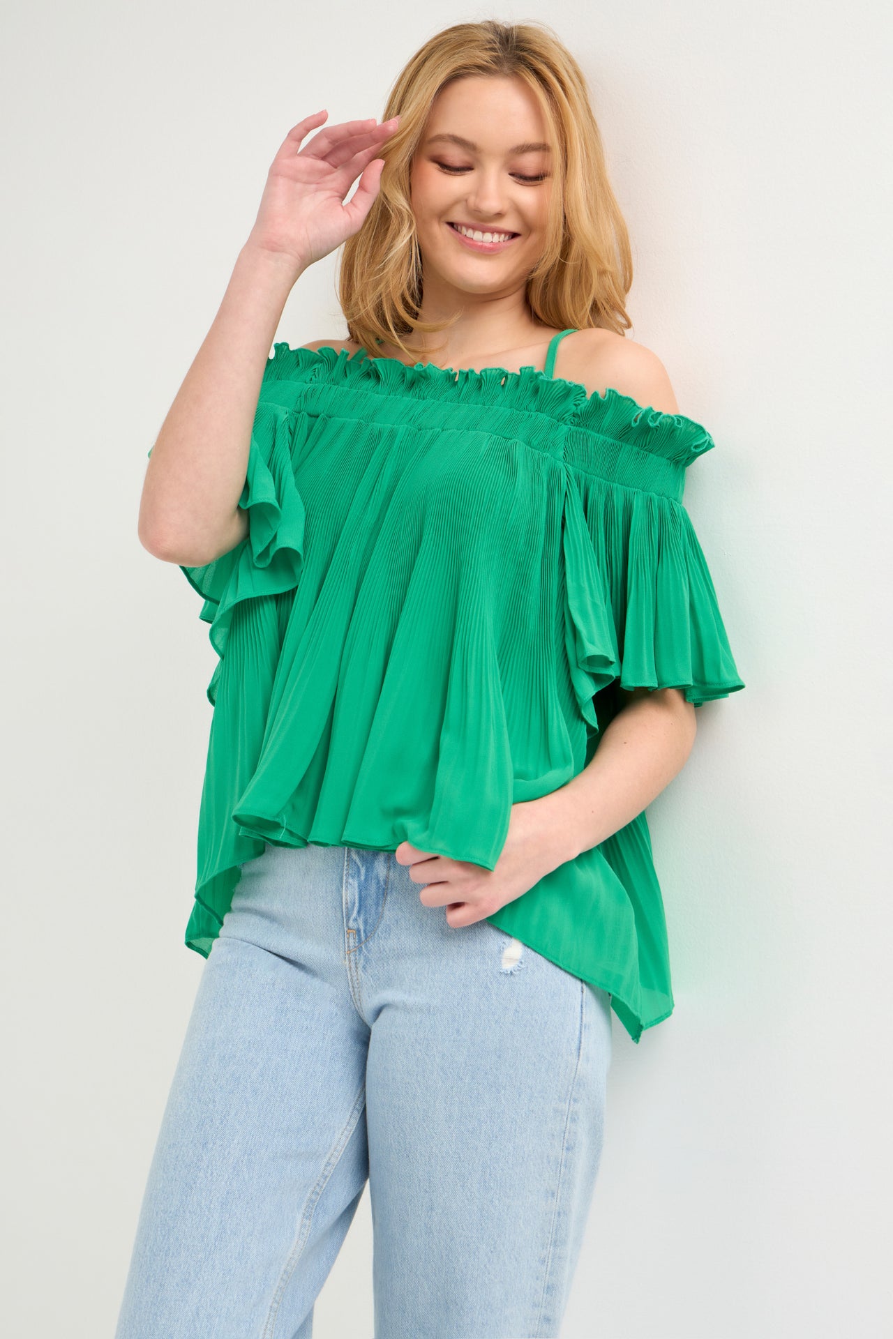 Pleated Off the Shoulder Top