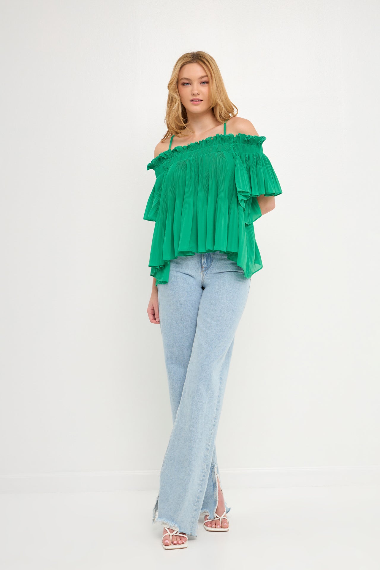 Pleated Off the Shoulder Top