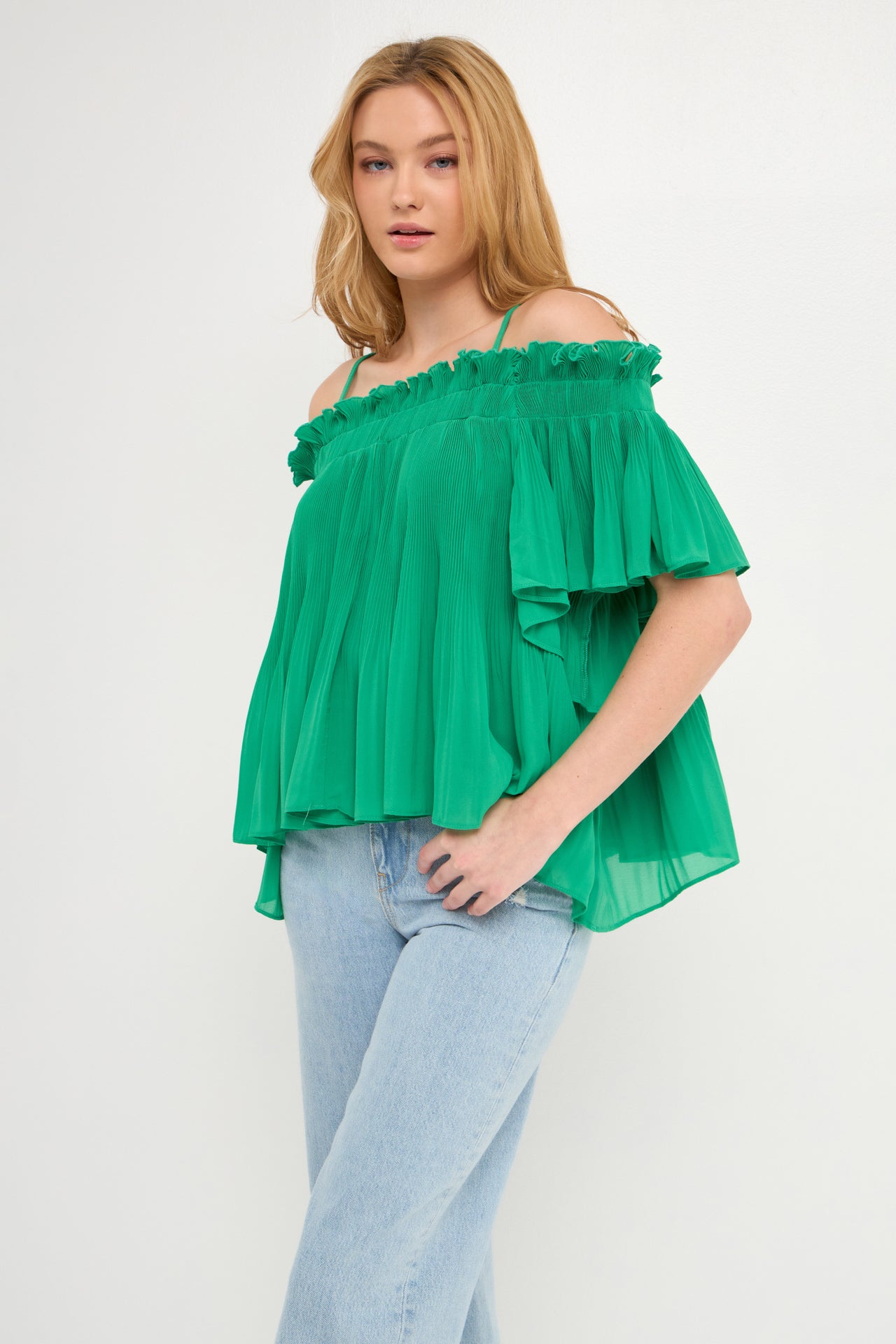 Pleated Off the Shoulder Top