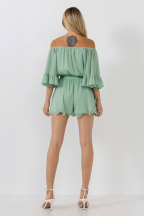 Ruffled Sleeve Romper