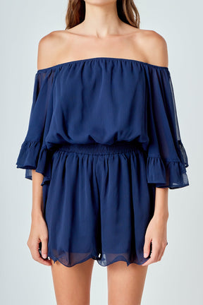 Ruffled Sleeve Romper