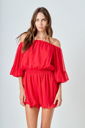 Ruffled Sleeve Romper