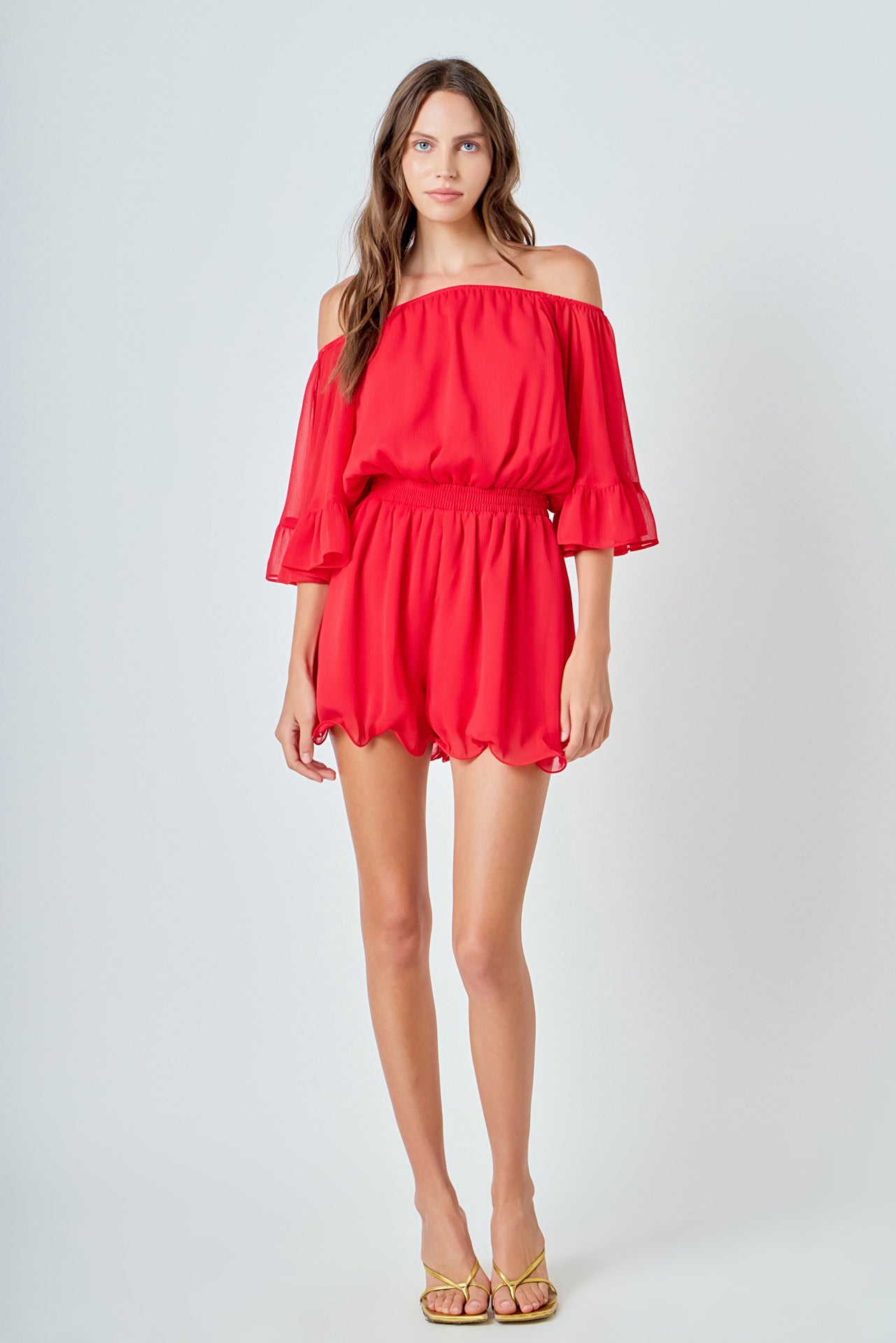 Ruffled Sleeve Romper
