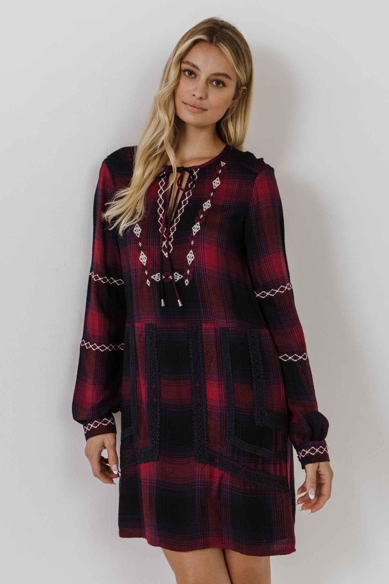 Dark Navy Plaid Dress
