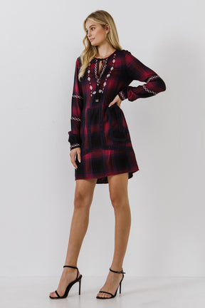 Dark Navy Plaid Dress