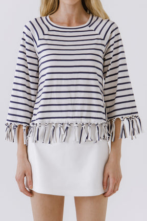 ENGLISH FACTORY - Strip Top with Fringe Detail - TOPS available at Objectrare