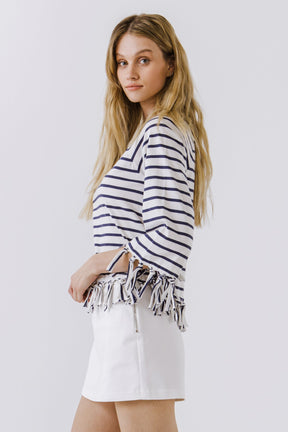 ENGLISH FACTORY - Strip Top with Fringe Detail - TOPS available at Objectrare