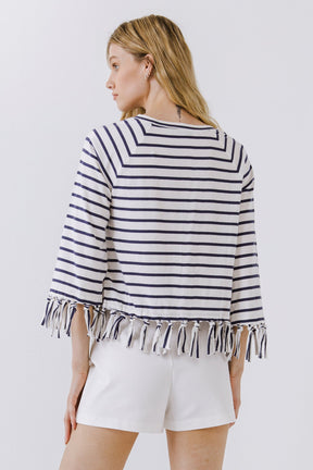 ENGLISH FACTORY - Strip Top with Fringe Detail - TOPS available at Objectrare