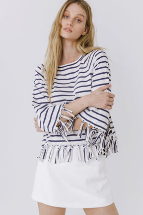 ENGLISH FACTORY - Strip Top with Fringe Detail - TOPS available at Objectrare