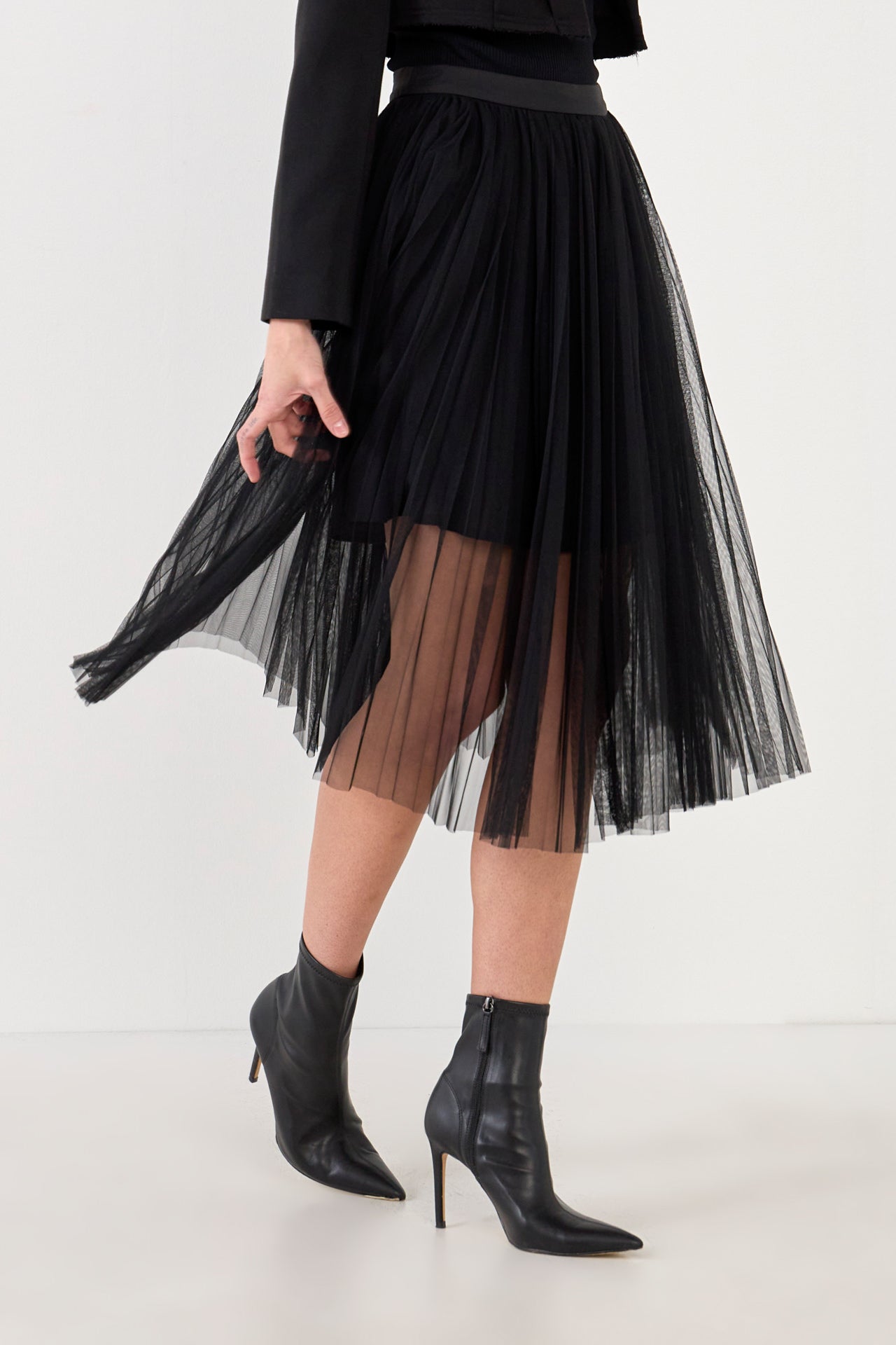 ENGLISH FACTORY - English Factory - Mesh Combo Pleats Skirt - SKIRTS available at Objectrare