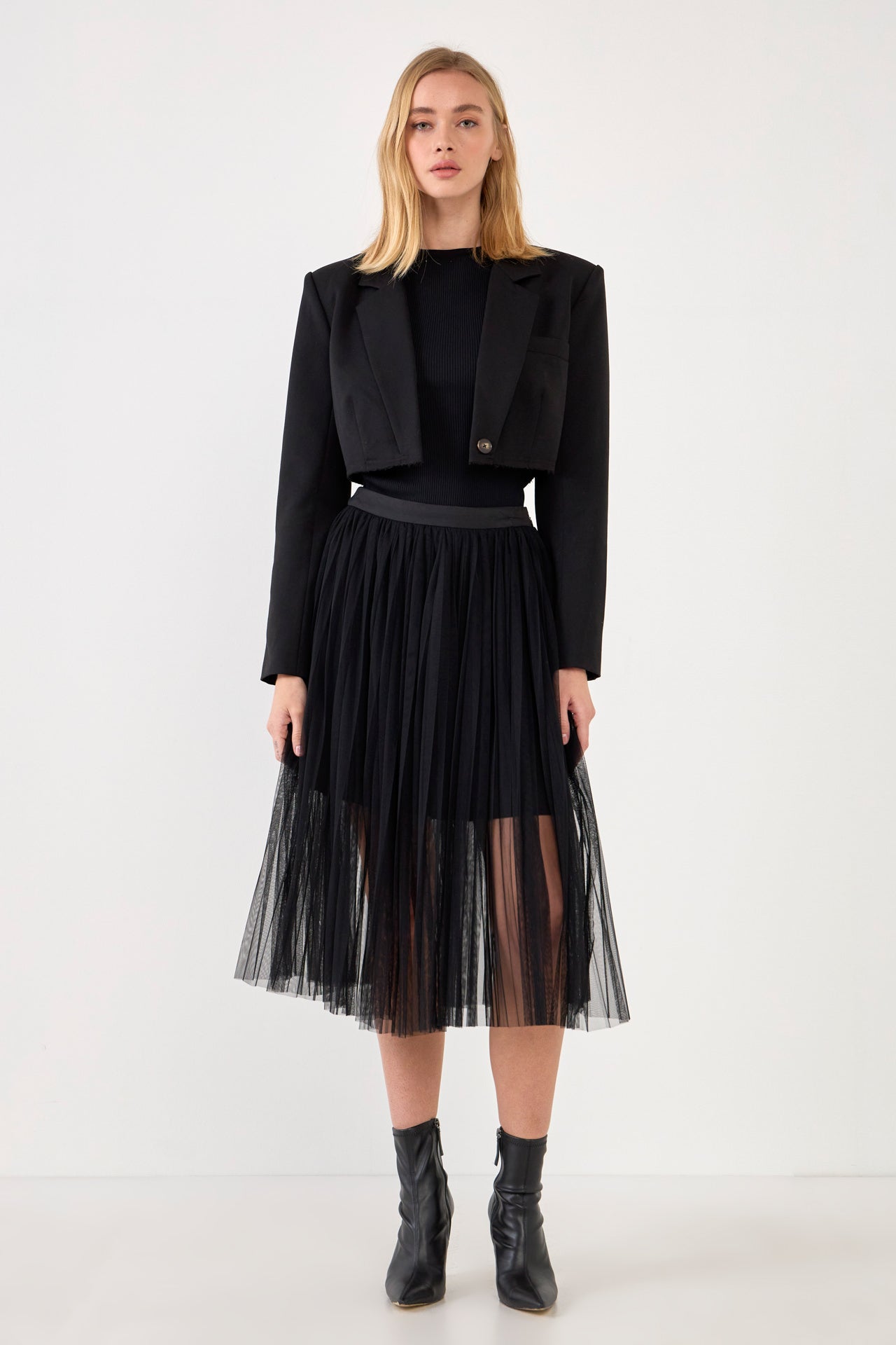 ENGLISH FACTORY - English Factory - Mesh Combo Pleats Skirt - SKIRTS available at Objectrare