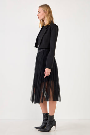 ENGLISH FACTORY - English Factory - Mesh Combo Pleats Skirt - SKIRTS available at Objectrare