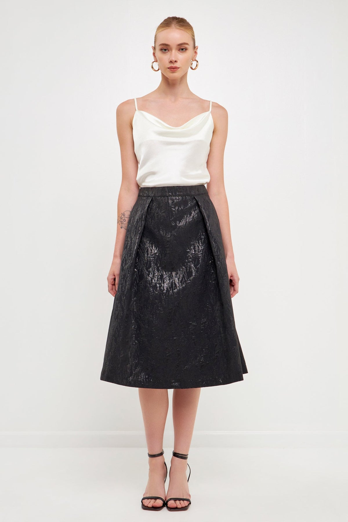 ENDLESS ROSE - Metallic Jacquard Flare Midi Skirt - SKIRTS available at Objectrare