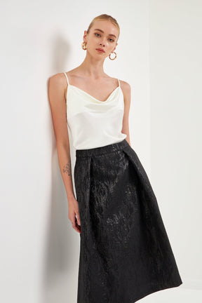 ENDLESS ROSE - Metallic Jacquard Flare Midi Skirt - SKIRTS available at Objectrare