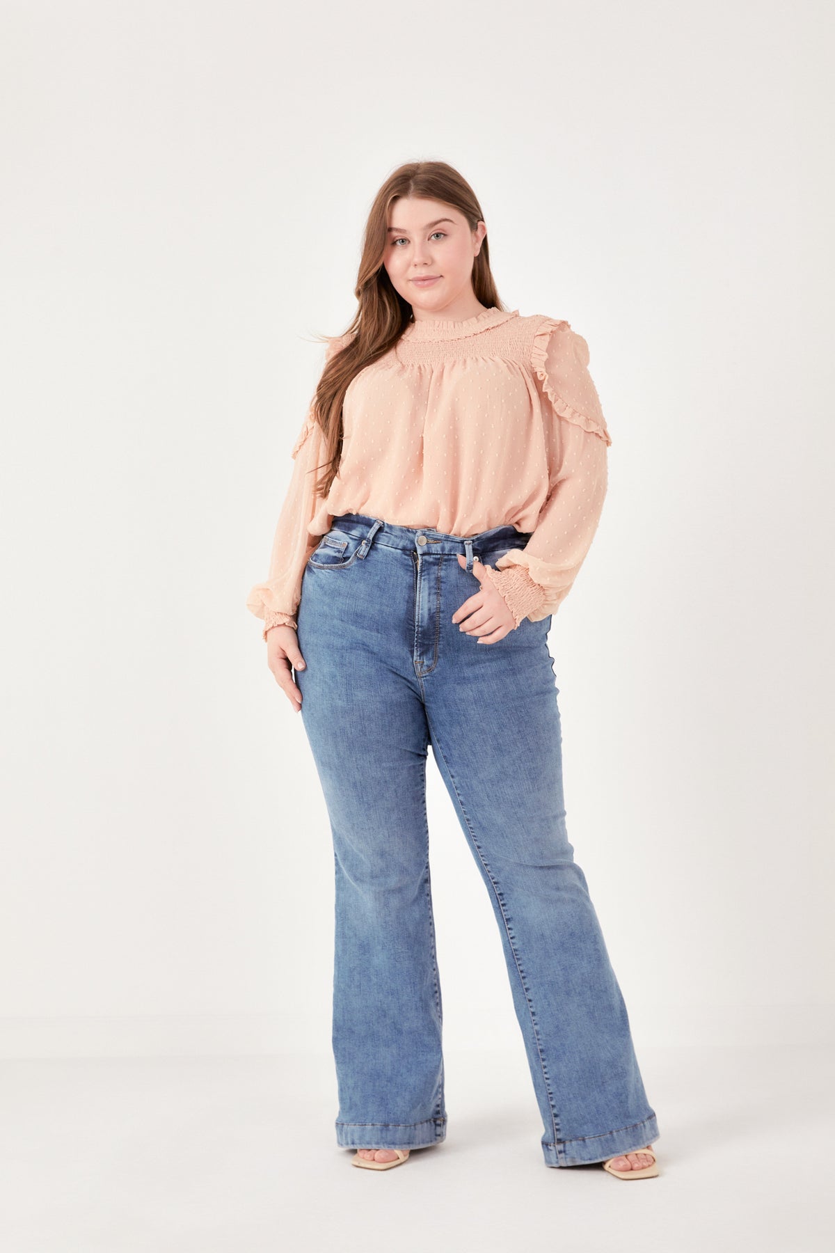 Plus Size Smocked Ruffle Swiss Dot Blouse
