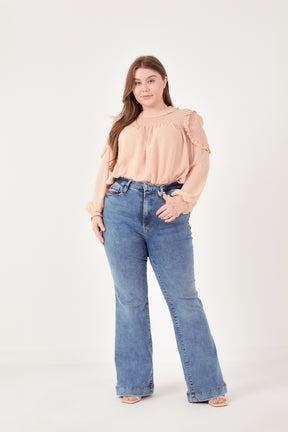 Plus Size Smocked Ruffle Swiss Dot Blouse