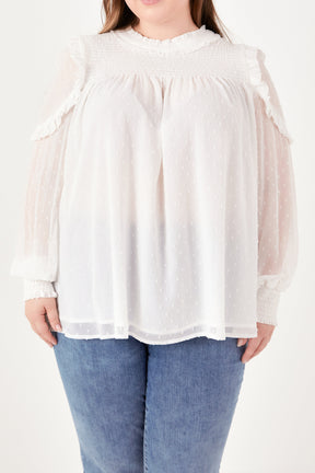 Plus Size Smocked Ruffle Swiss Dot Blouse