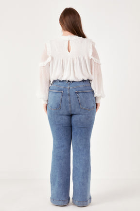 Plus Size Smocked Ruffle Swiss Dot Blouse