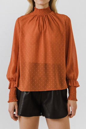 ENGLISH FACTORY - English Factory - Smocking Detailed Long Sleeve Woven Top - TOPS available at Objectrare