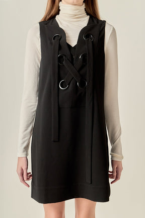 ENGLISH FACTORY - Lace-Up Detail Woven Mini Dress - DRESSES available at Objectrare