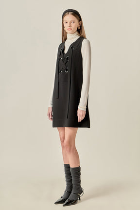 Lace-Up Detail Woven Mini Dress