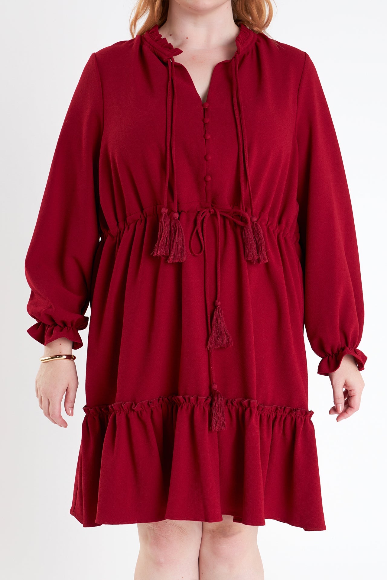 ENGLISH FACTORY - English Factory - Plus Size Tassel Trim Dress With Ruffled Hem - DRESSES available at Objectrare