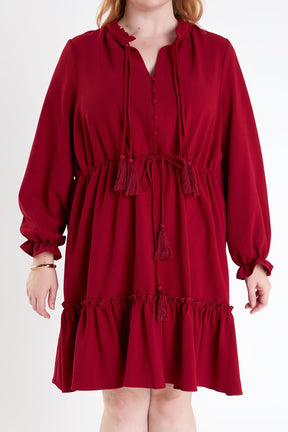 ENGLISH FACTORY - Plus Size Tassel Trim Dress With Ruffled Hem - DRESSES available at Objectrare