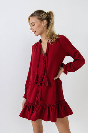 ENGLISH FACTORY - Tassel Trim Dress With Ruffle At Hem - DRESSES available at Objectrare