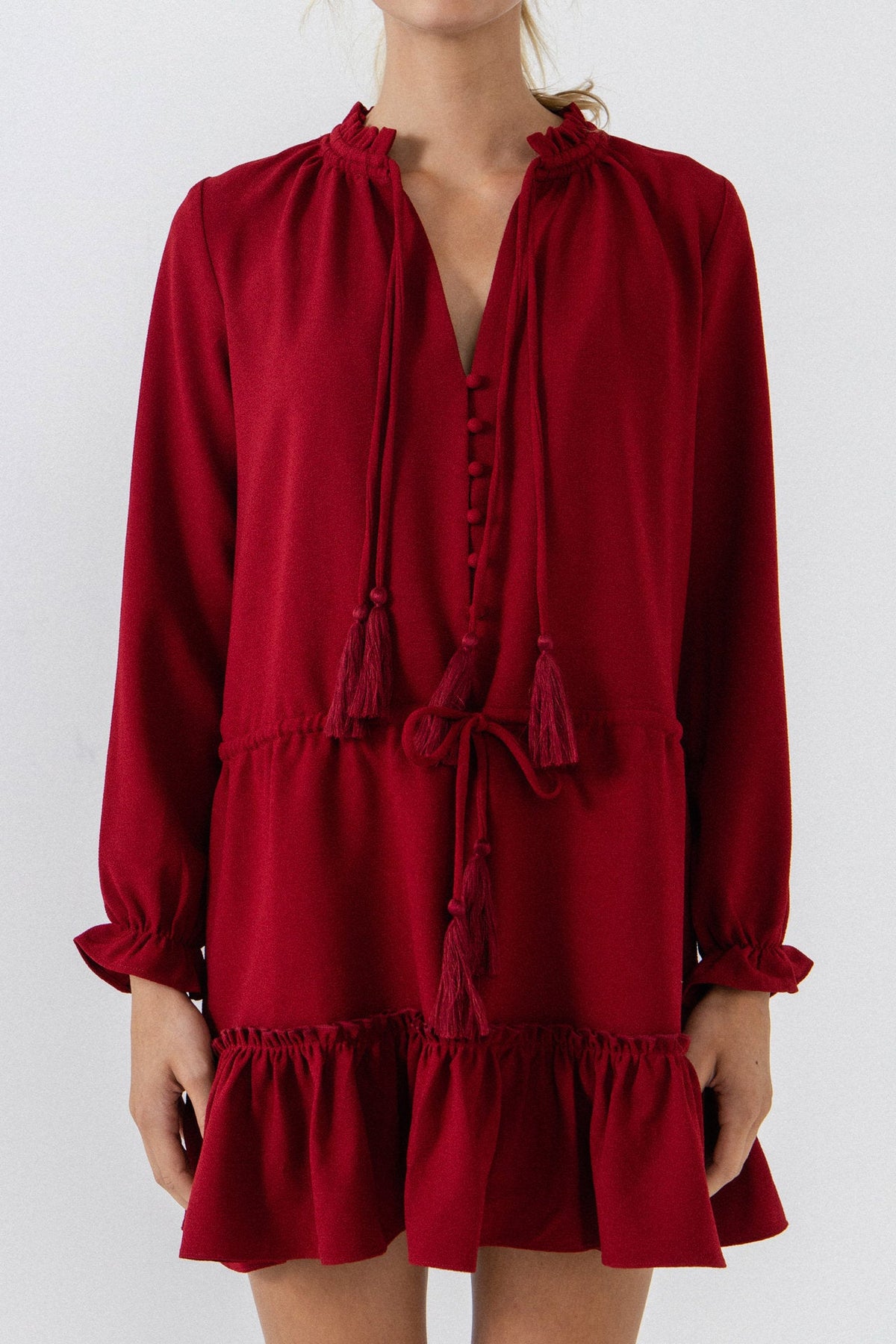 ENGLISH FACTORY - English Factory - Tassel Trim Dress With Ruffle At Hem - DRESSES available at Objectrare