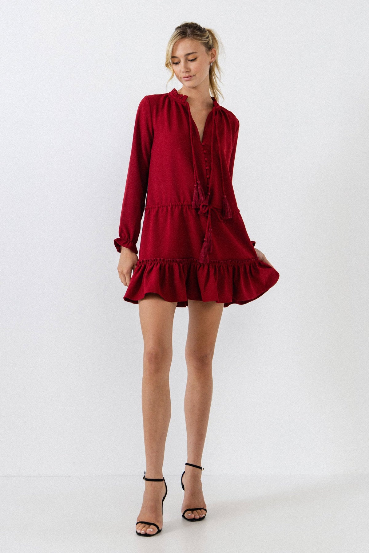 ENGLISH FACTORY - Tassel Trim Dress With Ruffle At Hem - DRESSES available at Objectrare