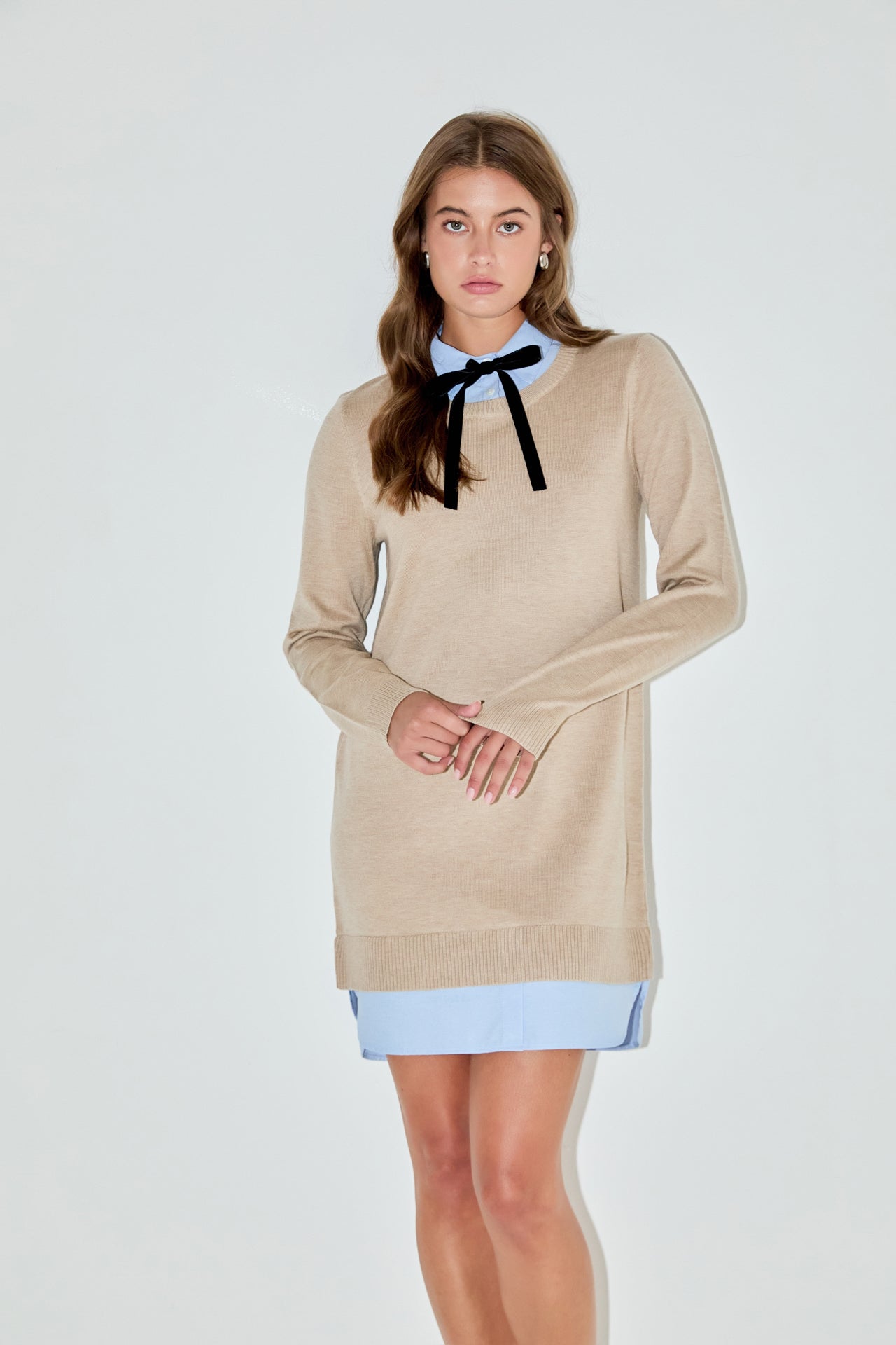 ENGLISH FACTORY - Knit Sweater Mini Dress with Bow - DRESSES available at Objectrare