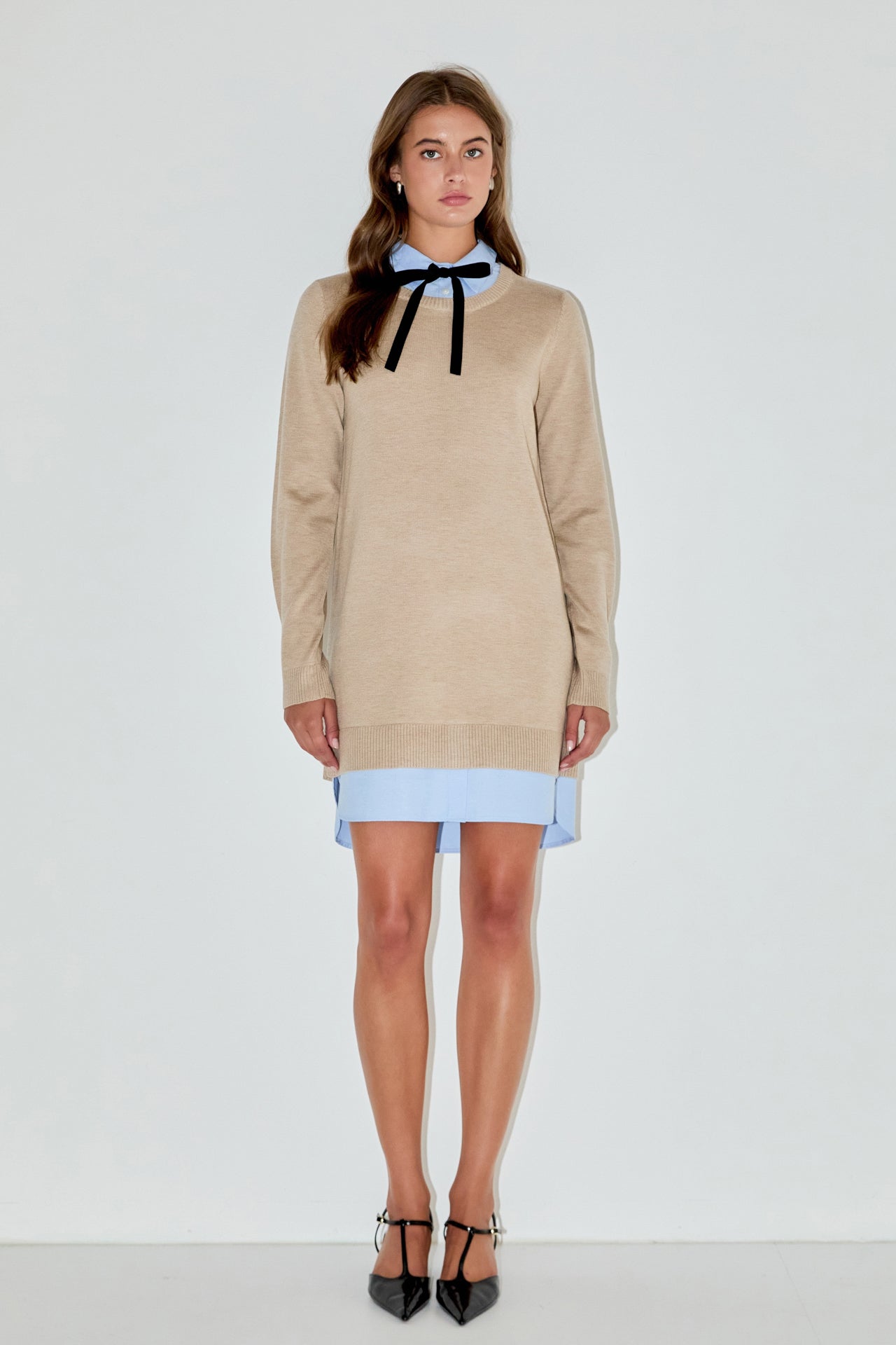ENGLISH FACTORY - Knit Sweater Mini Dress with Bow - DRESSES available at Objectrare