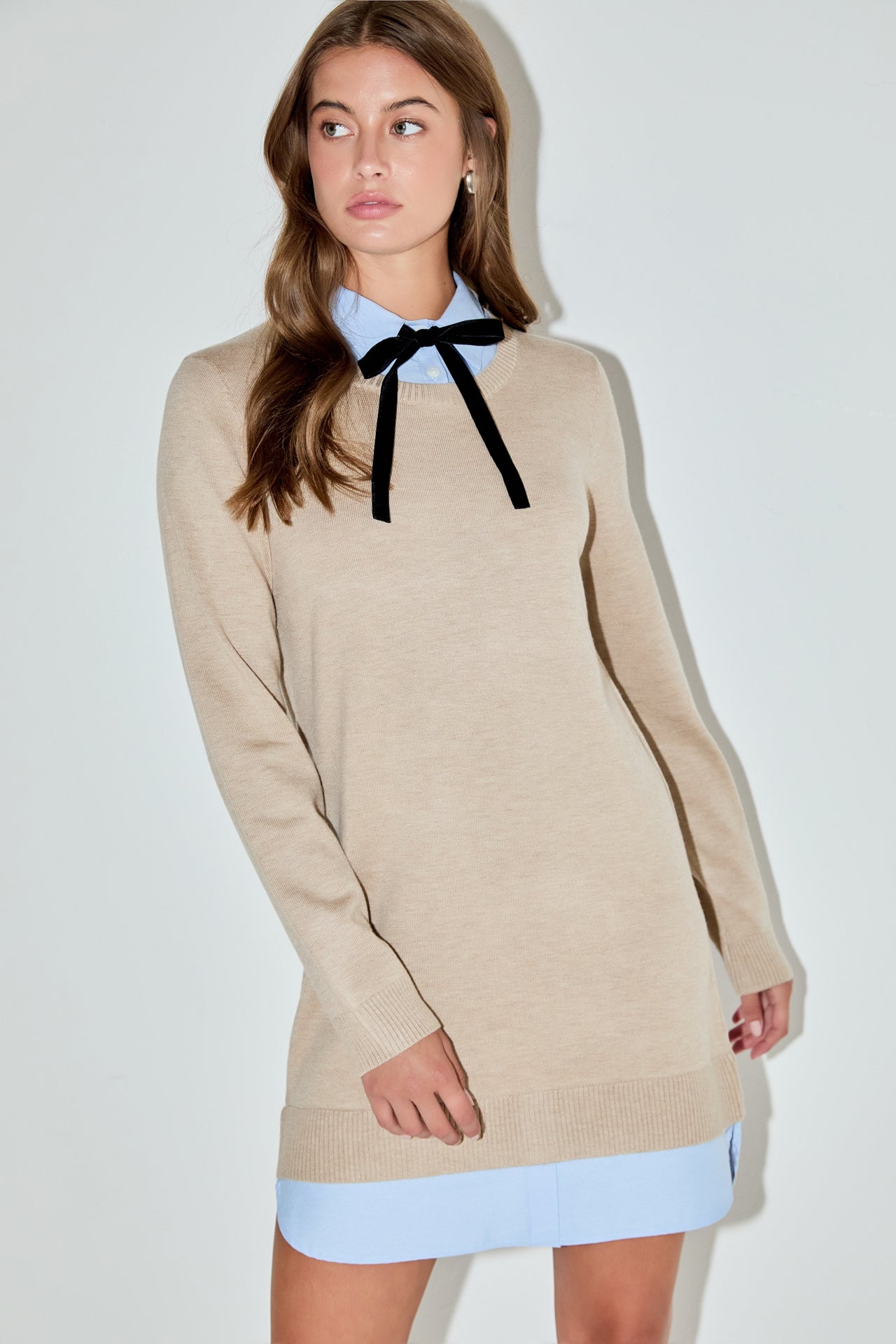 ENGLISH FACTORY - Knit Sweater Mini Dress with Bow - DRESSES available at Objectrare