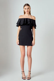 ENDLESS ROSE - Ruffled Off Shoulder Mini Dress - DRESSES available at Objectrare