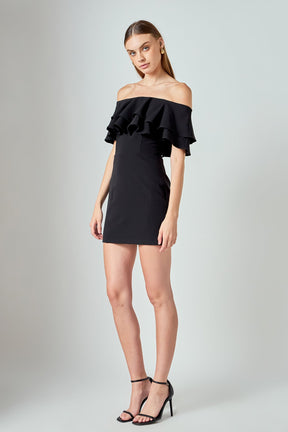 ENDLESS ROSE - Ruffled Off Shoulder Mini Dress - DRESSES available at Objectrare