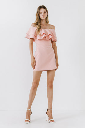 ENDLESS ROSE - Ruffled Off Shoulder Mini Dress - DRESSES available at Objectrare