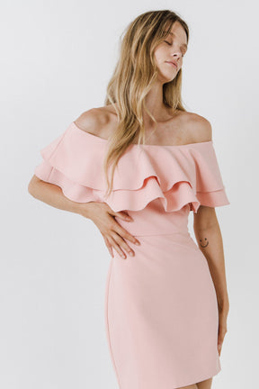 ENDLESS ROSE - Ruffled Off Shoulder Mini Dress - DRESSES available at Objectrare