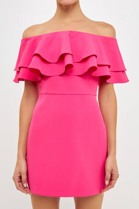 ENDLESS ROSE - Ruffled Off Shoulder Mini Dress - DRESSES available at Objectrare