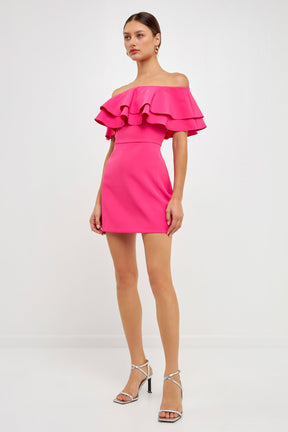 Endless Rose - Ruffled Off Shoulder Mini Dress