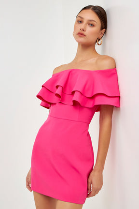 ENDLESS ROSE - Ruffled Off Shoulder Mini Dress - DRESSES available at Objectrare